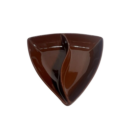 Vintage Divided Serving Dish Triangular Brown Ceramic 8.5” Long MCM Retro - Picture 4 of 10